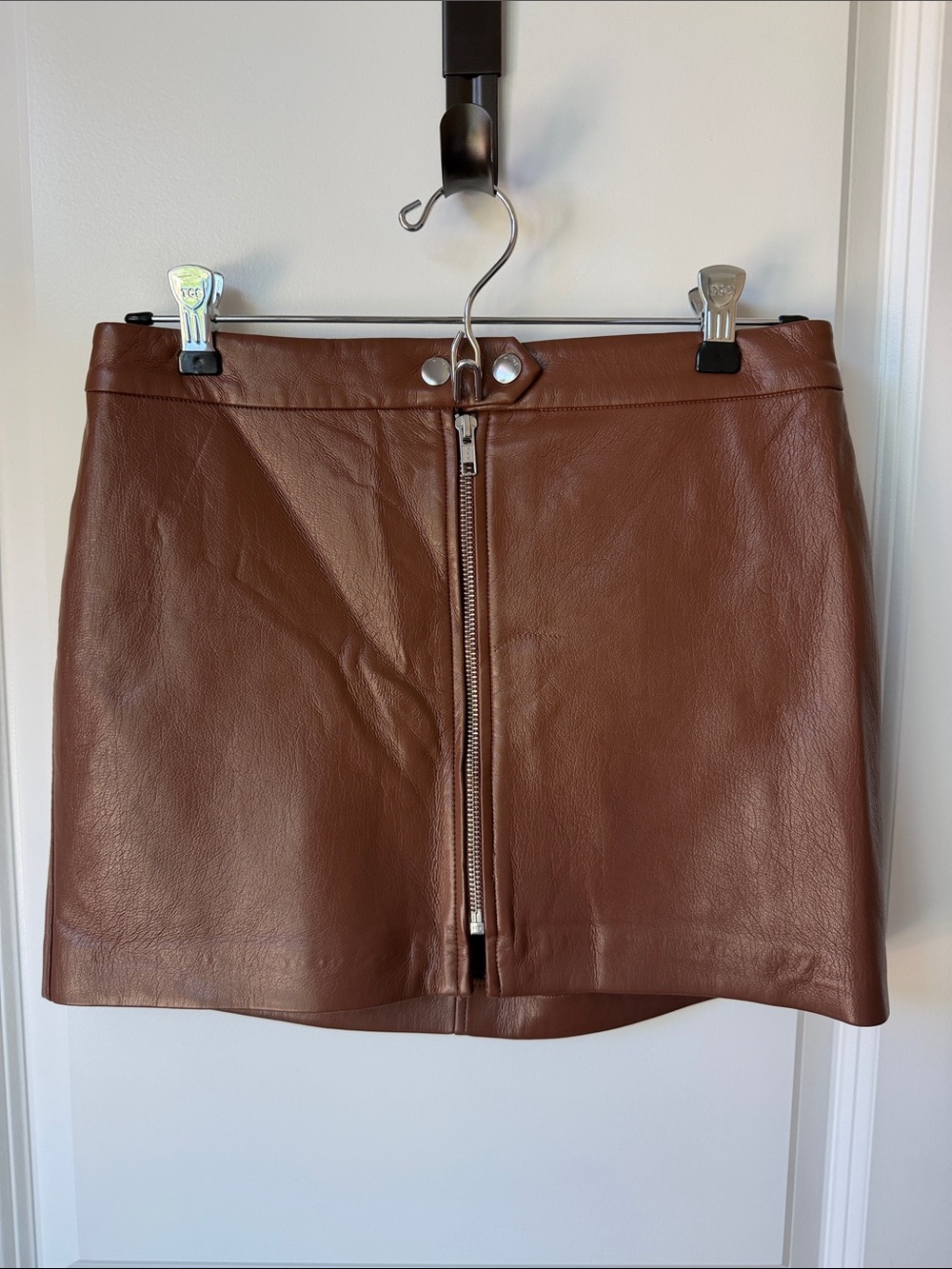Wilfred Brown Leather Mini Skirt with Front Zip